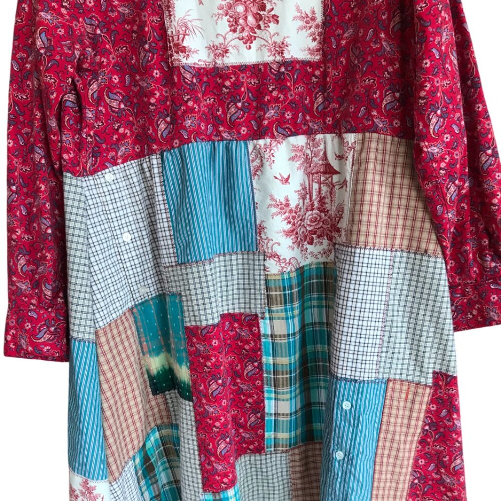 Boho Patchwork Duster, L: Upcycled Heavyweight Hi… - image 8